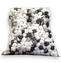 0.60 cu ft FunPak Mini Plant Based Biodegradable Packing Peanuts<br><font color=blue>Black & White Hearts</font>